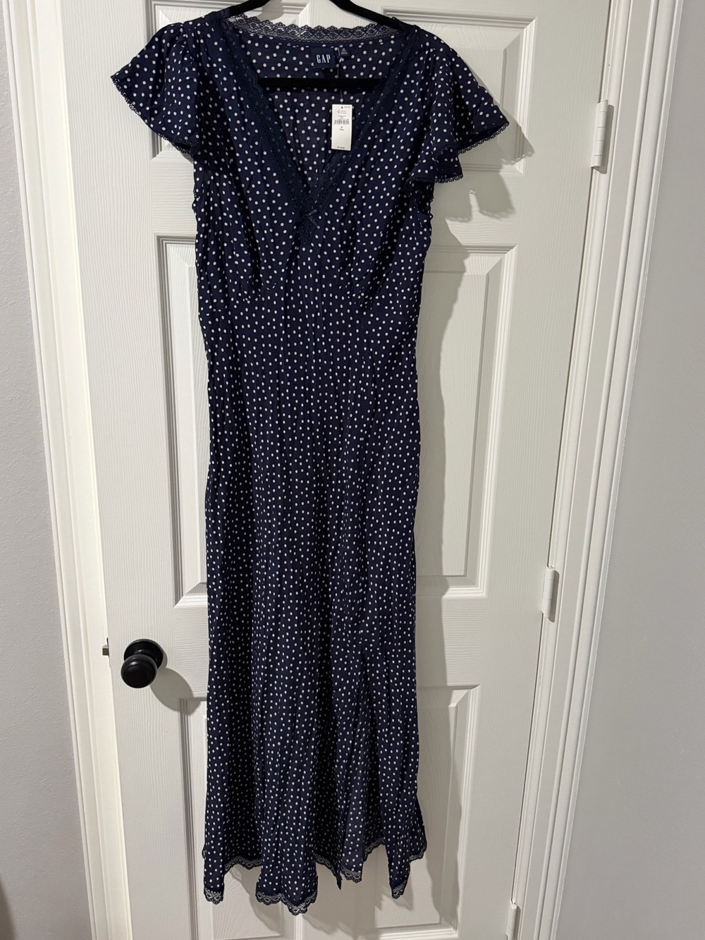 Lace Trim V Neck Crepe Maxi Dress